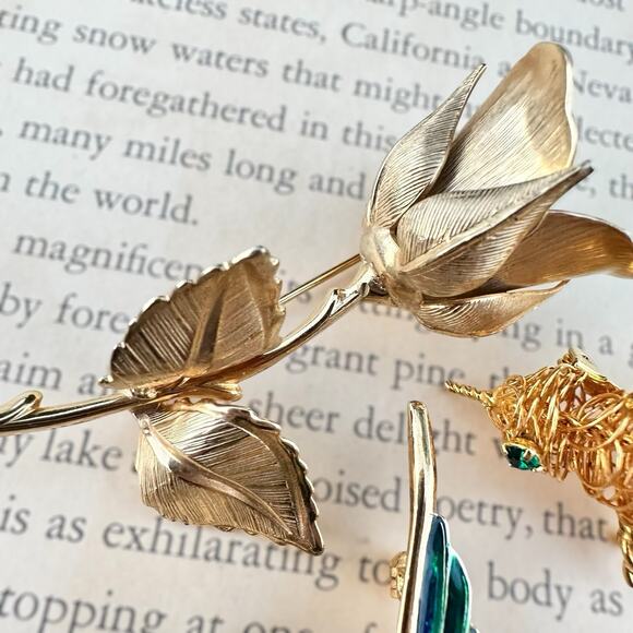 Vintage Signed Nature Brooch Lot Roman Giovanni Direction One Bird Flower Enamel - Picture 3 of 7